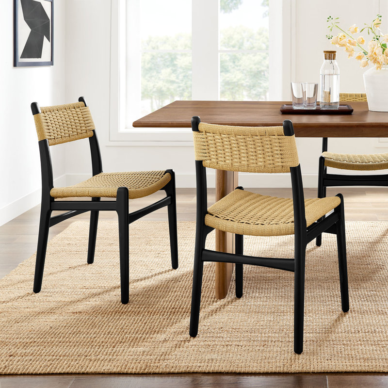 Wynn Rope And Wood Dining Side Chairs Set Of 2, Black/Natural