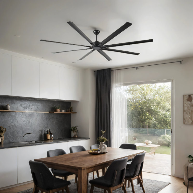 96 Inch Industrial DC Motor Ceiling Fan, Large Ceiling Fan with 8 Reversible Blades,  5-Speed Remote Control, Home or Commercial Ceiling Fans for Porch/Garage/Shop, Black/White