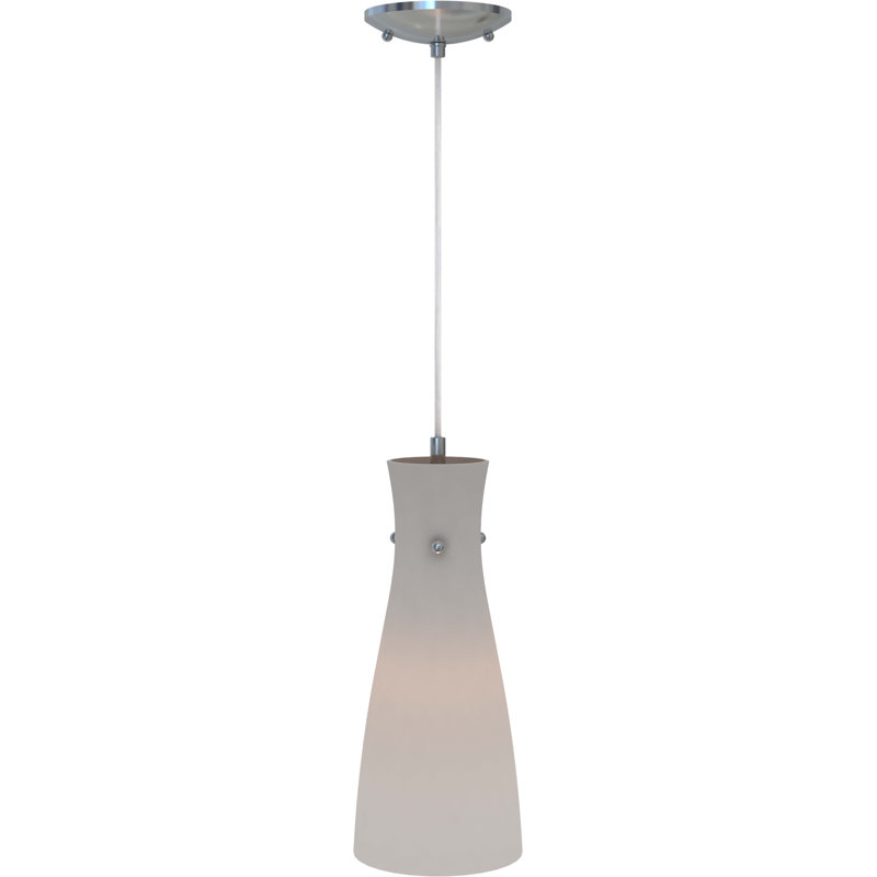 Mini-luminaire suspendu intérieur en nickel brossé à 1 lumière avec verre encadré blanc gravé , Blanc