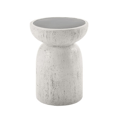 Dylana Modern Gray Fiber Concrete Accent Table - Industrial Style Round Side Table for Living Room, Bedroom & Office