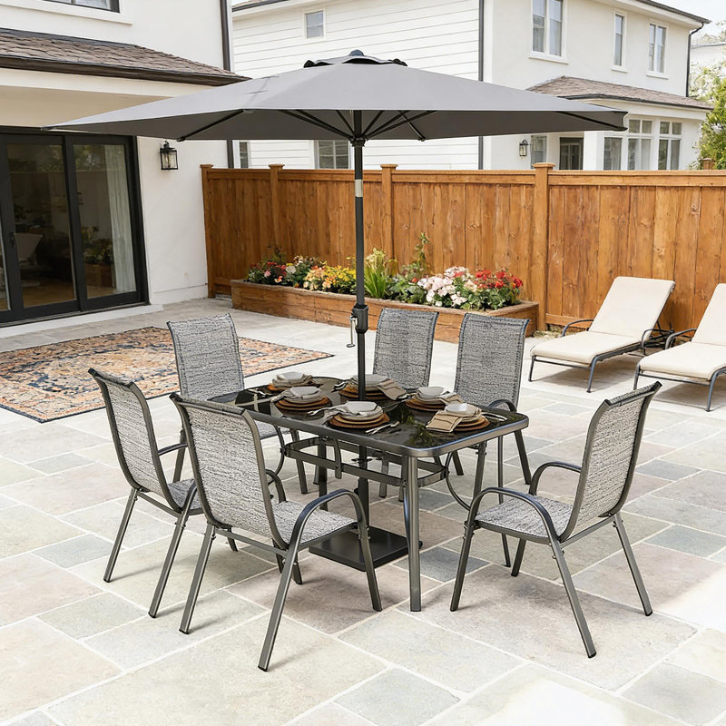 Ensemble de conversation, ensemble repas extérieur pour patio, Gris