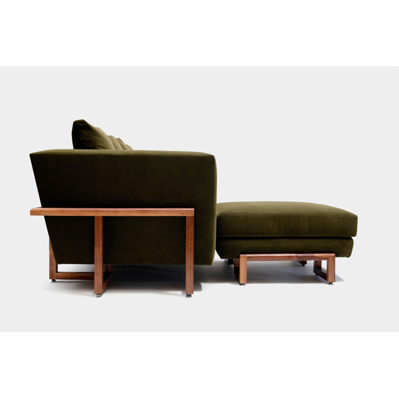 LRG Square Ottoman, Green Velvet, Walnut