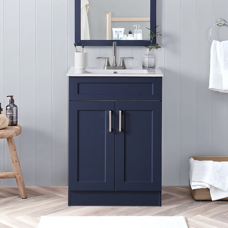 Ensemble de meuble-lavabo simple 24 po 24 po, Bleu / doré brossé