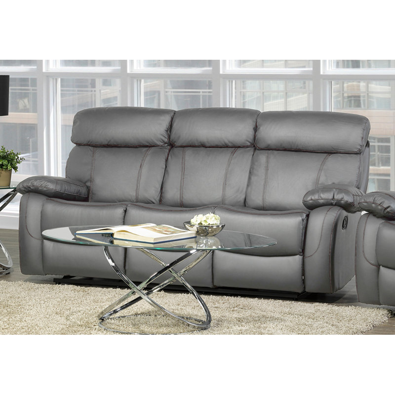 Causeuse inclinable en cuir véritable Belal, H 39 po x l 82 po x P 39 po, Gris
