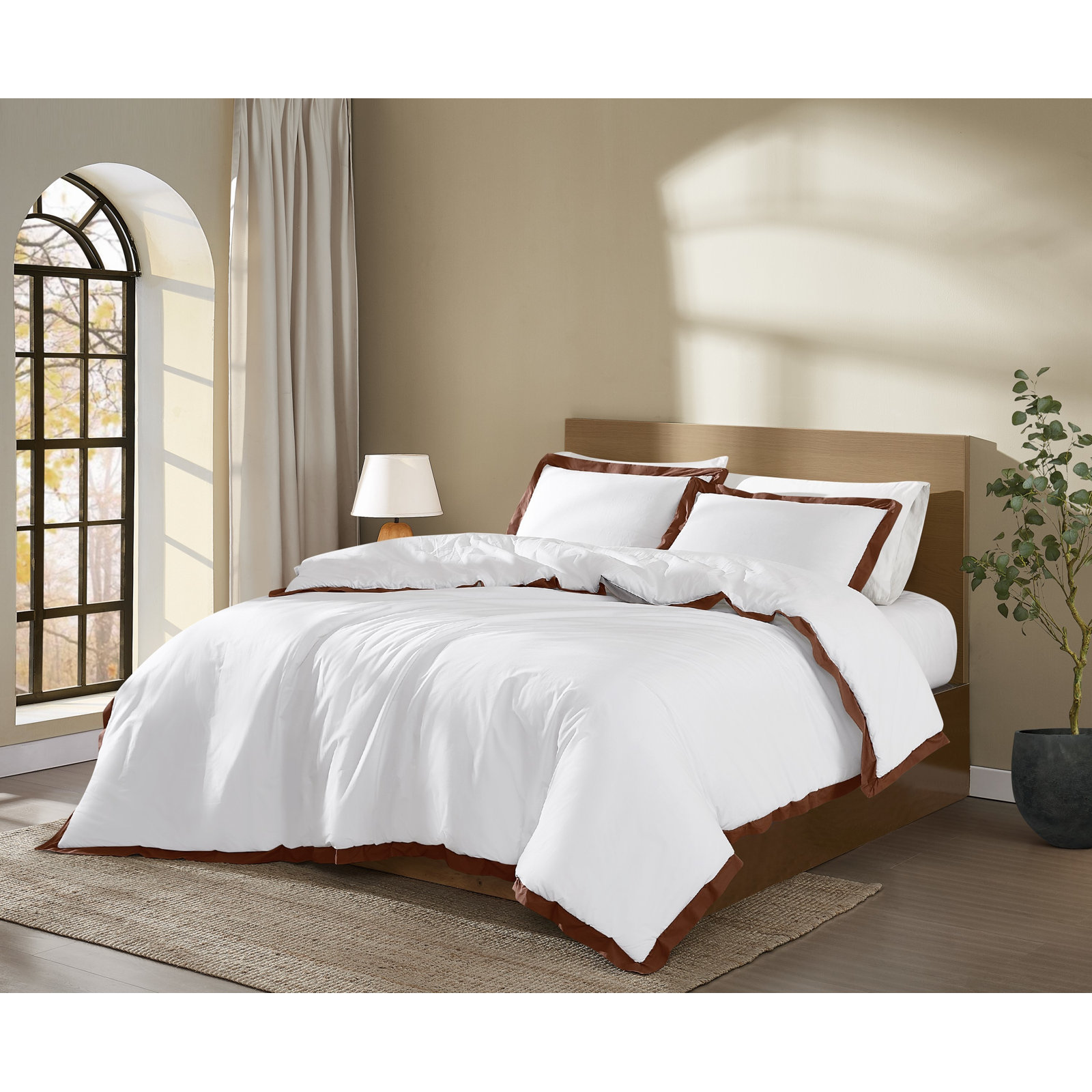 Cotton Duvet Cover Set, White/Brown, King