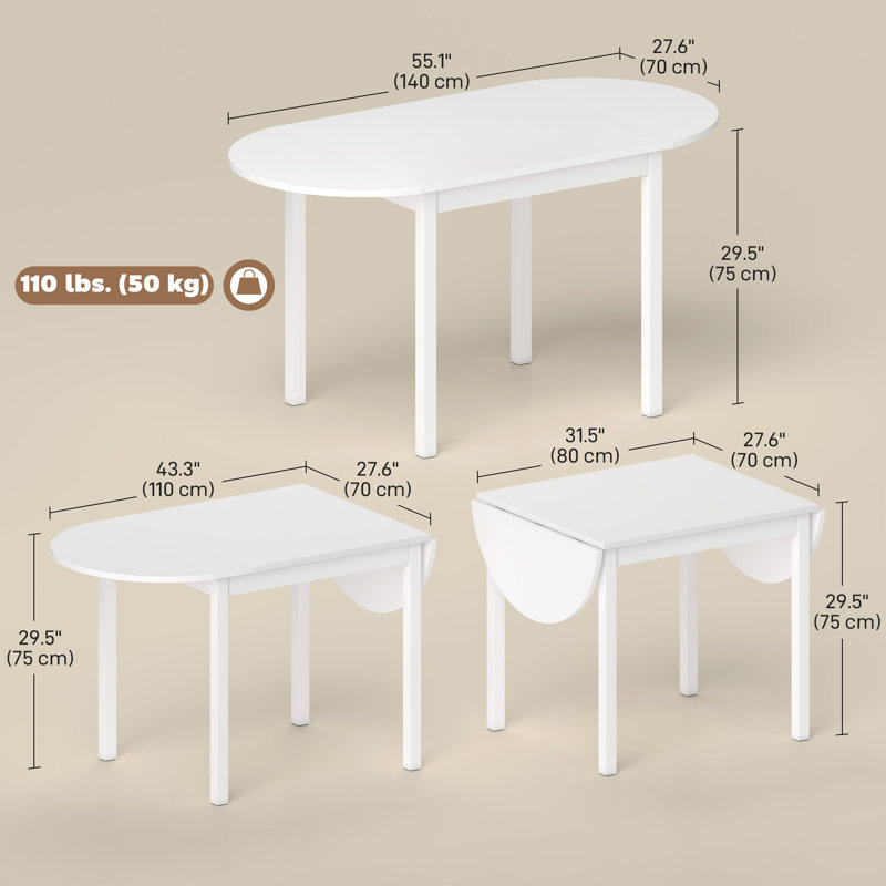 Table de cuisine 55 po, tables à abattants pour petits espaces, blanc