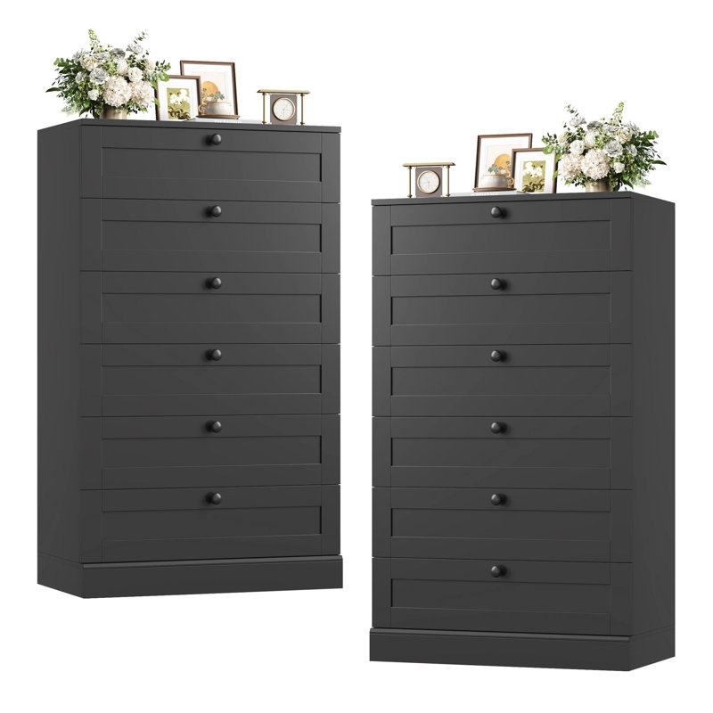 Sumekh Vertical Dresser, 6 Drawer Dresser, Black