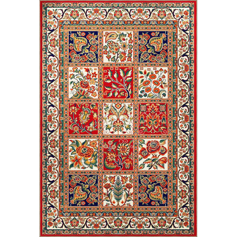 Tapis décoratif rouge à motif géométrique rouge, Sous-tapis rectangulaire 2 pi 6 po x 4 pi 11 po