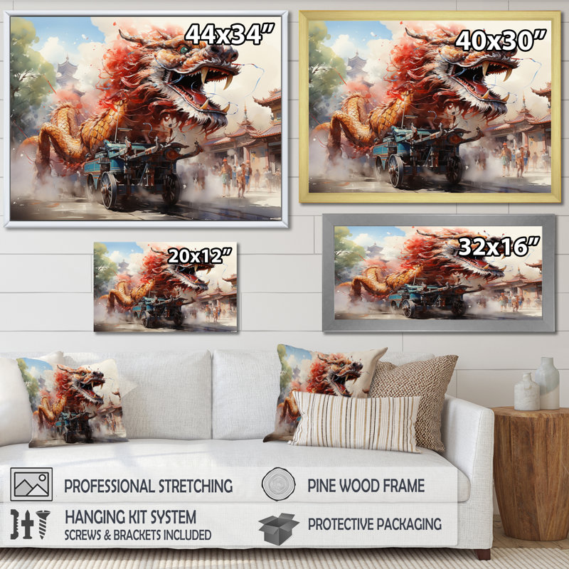 «China Art Imperial Dragon II» - reproduction d'art, Cadre flottant noir, H 16 po x l 32 po x P 1 po
