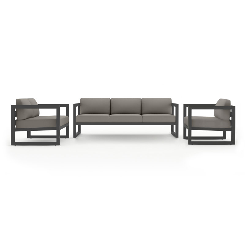 Avion 3 Piece Sofa Loveseat Set, Canvas Charcoal Sunbrella® Canvas, Slate