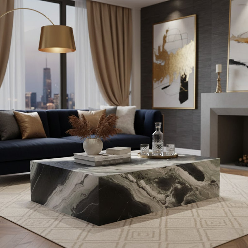 Genuine Marble Block Coffee Table - Matcha Verde Marble