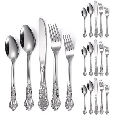 Ensemble de couverts Retro Royal Silverware pour 4 à 20 pièces en acier inoxydable avec un design en relief élégant pour la maison, le restaurant et les occasions spéciales