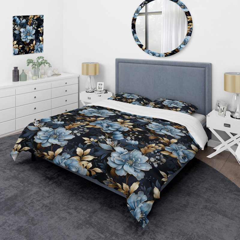 Literie Ephemeral Noir Moody, Housse de couette pour grand lit et 2 taies décor