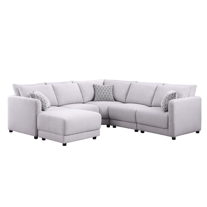 Canapé modulaire en tissu de lin avec assise de 19 po de profondeur et coussin réversible gris