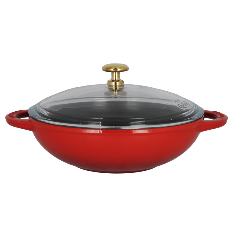 Ensemble de wok en fonte émaillé double 7 po avec couvercle chasseur