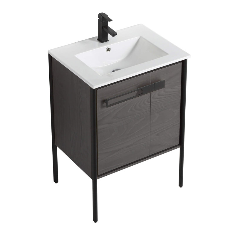 Meuble-lavabo simple 24 po, Chêne noir, Noir mat