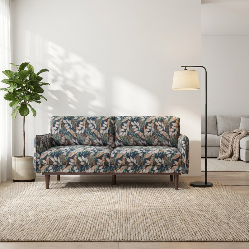 Canapé moderne à deux places avec causeuse spacieuse et coussins confortables, Polyester - vert floral