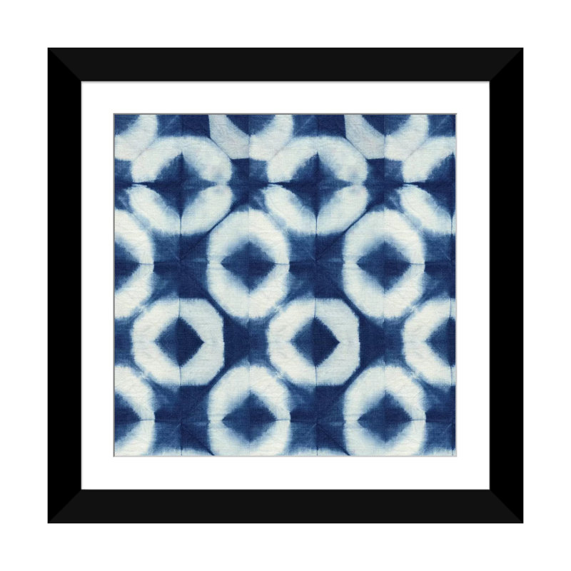 « blue shiboris iii », peinture sur toile, H 24 po x l 24 po x P 1 po, Papier d'art encadré noir, Blanc