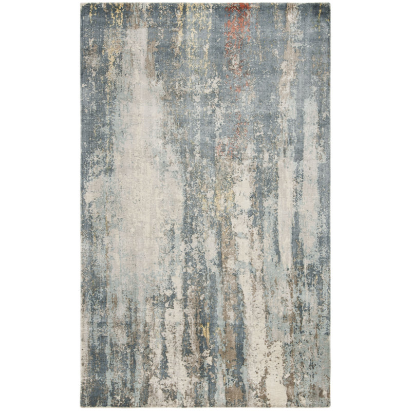 Tapis bleu / gris tissé à la main Mcelroy, Rectangle 9 pi x 12 pi
