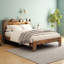 Grand lit plateforme avec cadre de lit en bois, tête de lit à DEL avec rangement et 2 ports USB, silencieux, sans sommier, grand rangement sous le lit, brun foncé-370830235