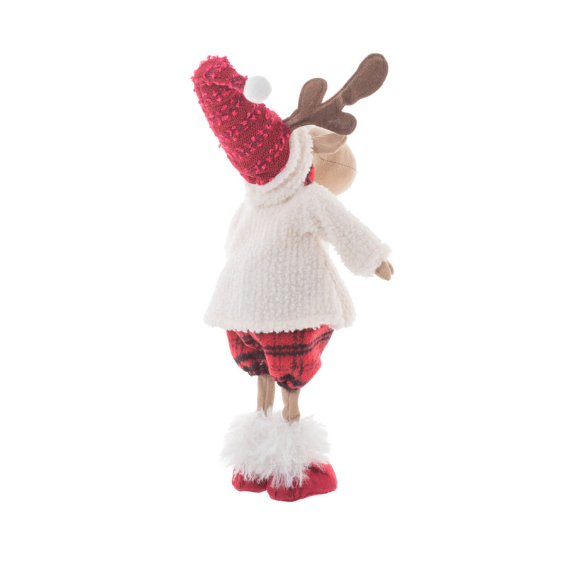 Red/White Polyester Standing Boy Moose