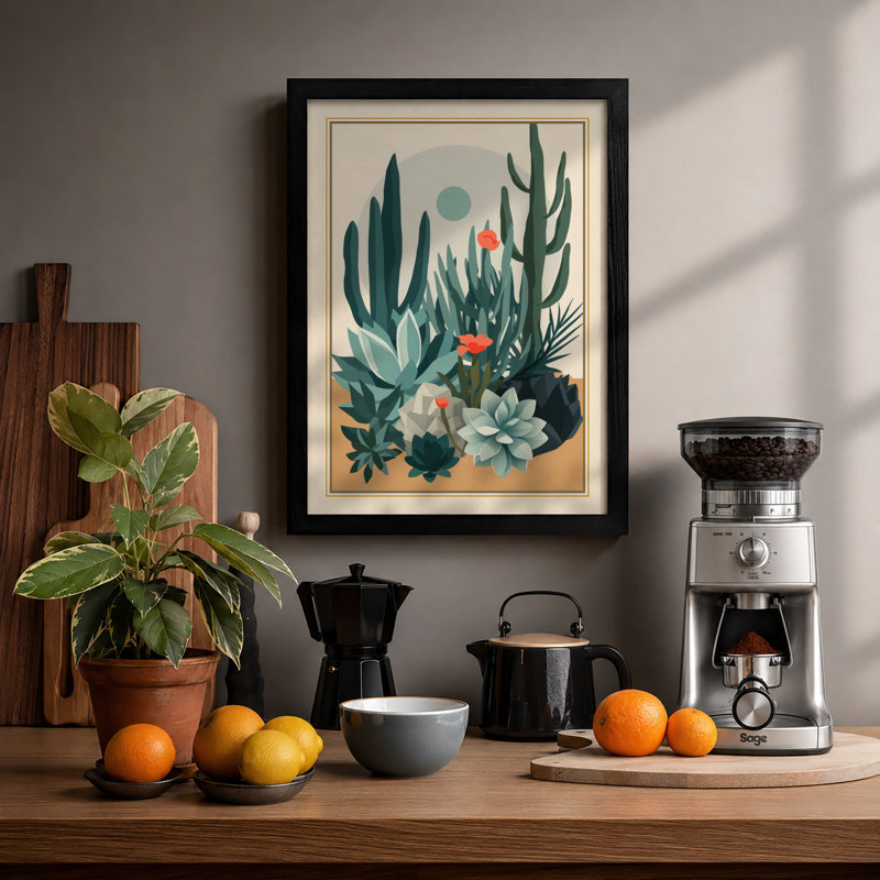 Desert Garden Botanical - Framed Print, A3 - 42.0 x 29.7 cm, Black