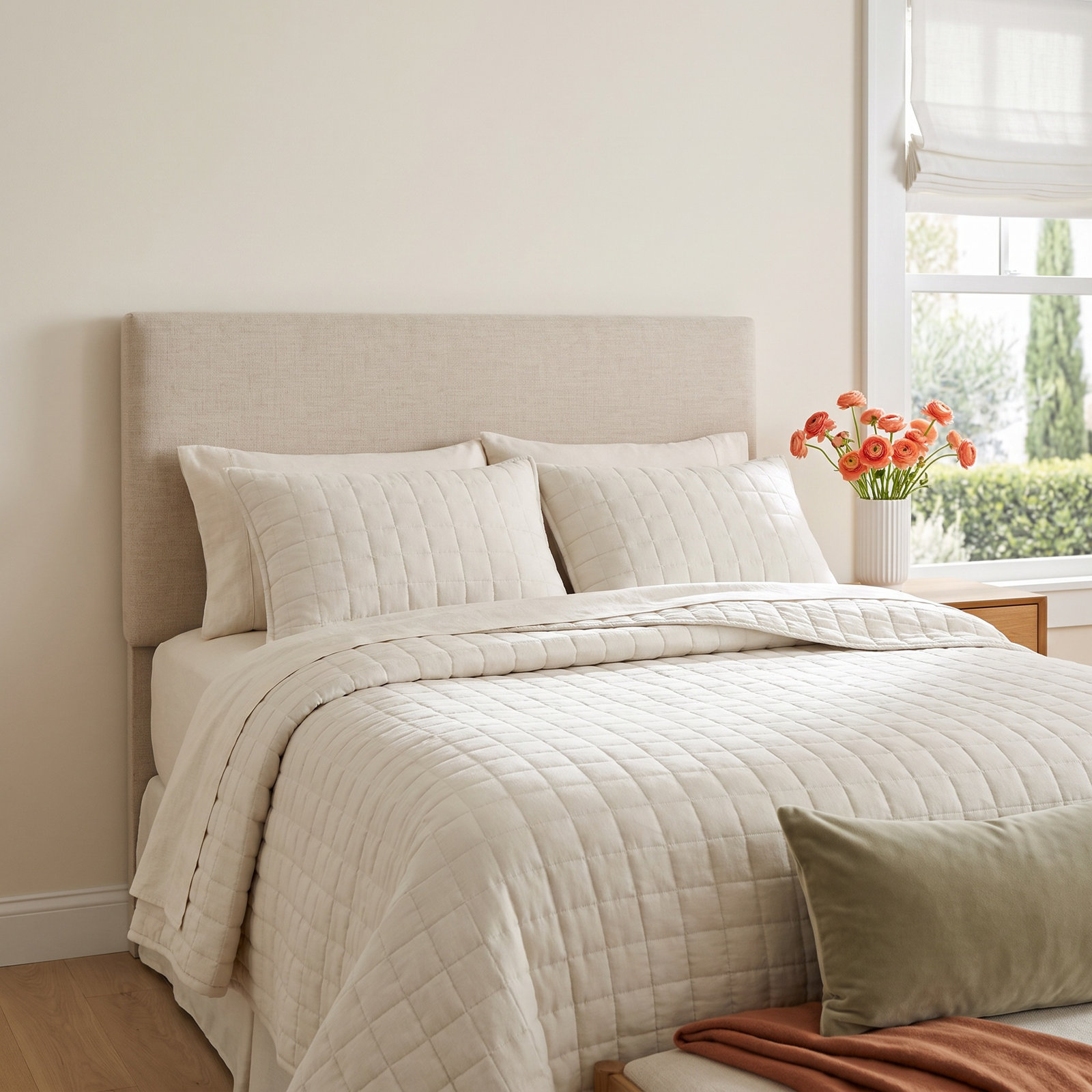 Nena Linen Quilt Set, King + 2 King Shams, Natural