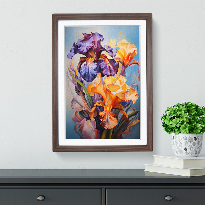 Iris Flower Dadaism - Single Picture Frame Print on Wood, Walnut Framed, 34cm H x 25cm W x 2cm D