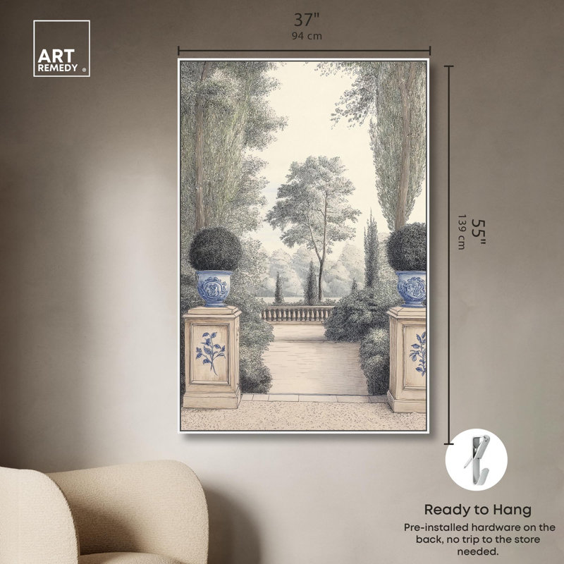 Grandeur sur toile verte, art de paysage rétro, H 55 po x l 37 po, Cadre blanc