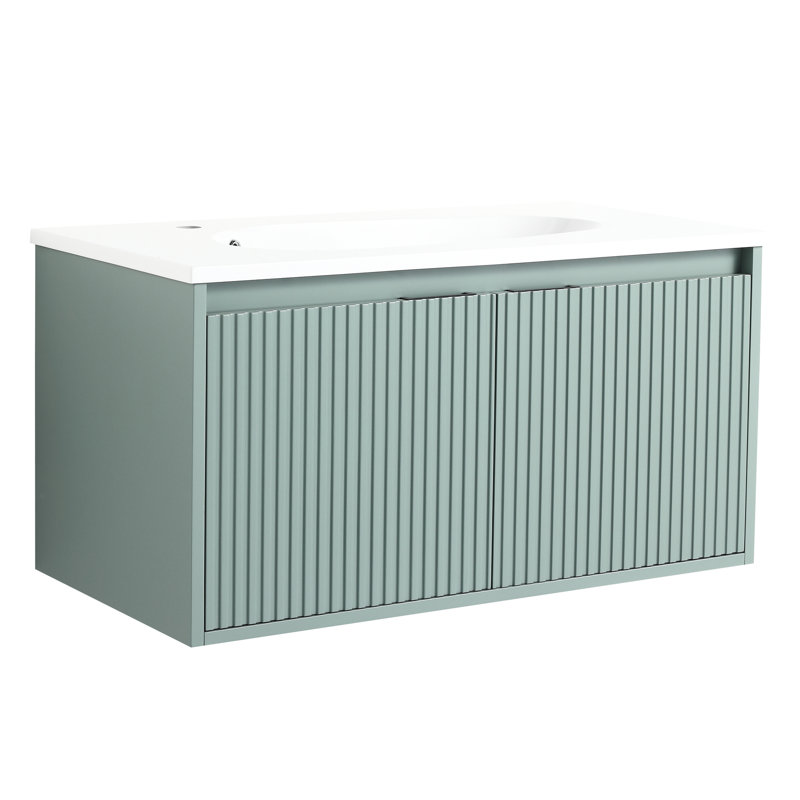 Meuble-lavabo flottant mural 36 po avec lavabo en résine en forme de goutte - armoire de rangement moderne à 2 portes spacieuse pour plus d'espace