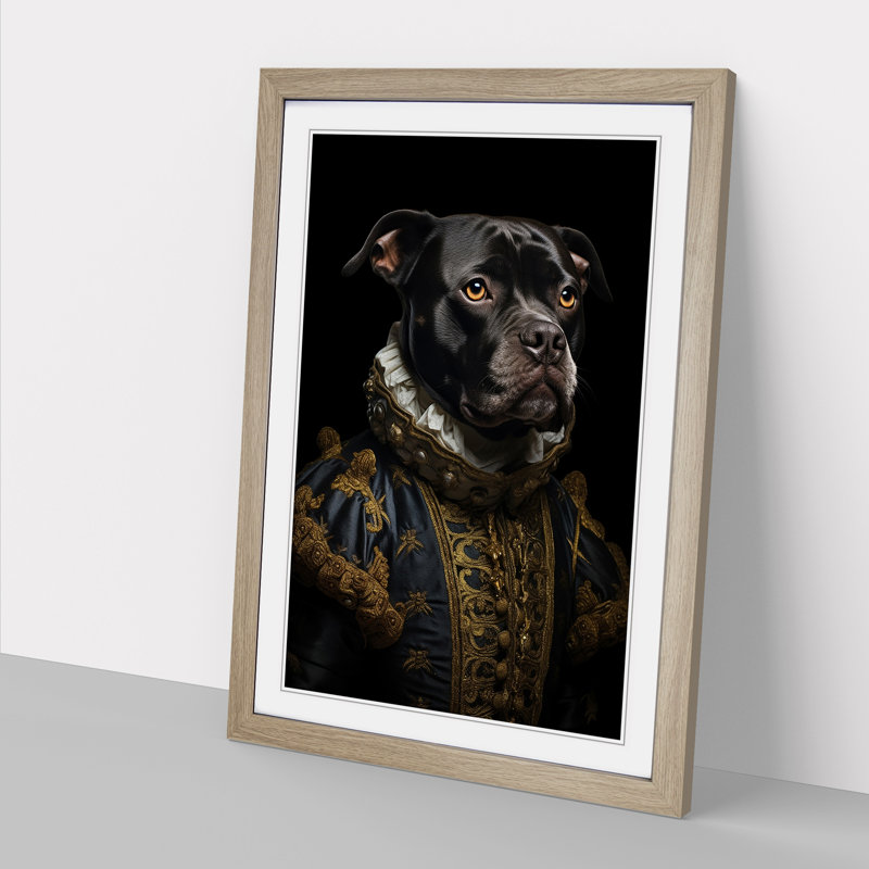 Staffordshire Bull Terrier Renaissance - Framed Print, 46cm H x 34cm W x 2cm D, Oak