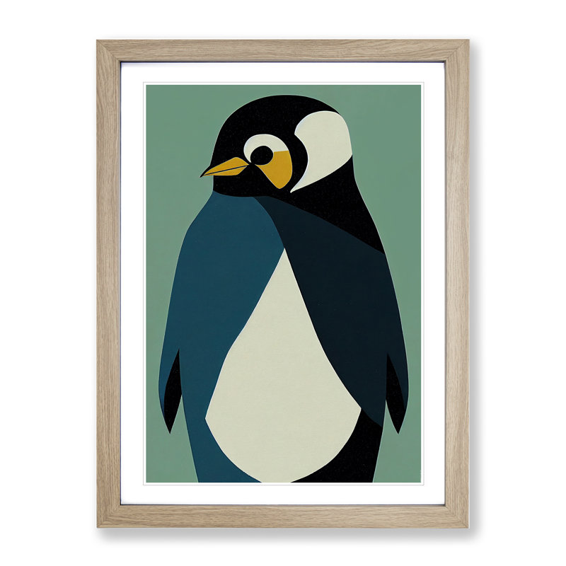 Penguin In Abstract No.4 - Wall Art, 36cm H x 27cm W, Oak Picture Frame, White
