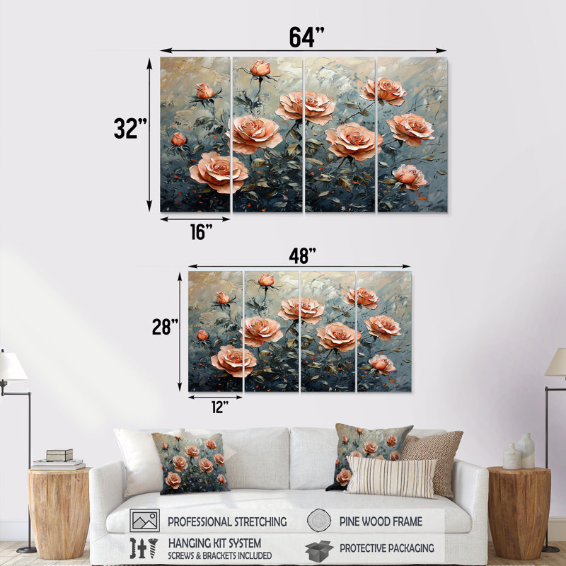 Keppler - Roses Wall Art - ensemble d'art mural moderne, 4, H 28 po x l 48 po