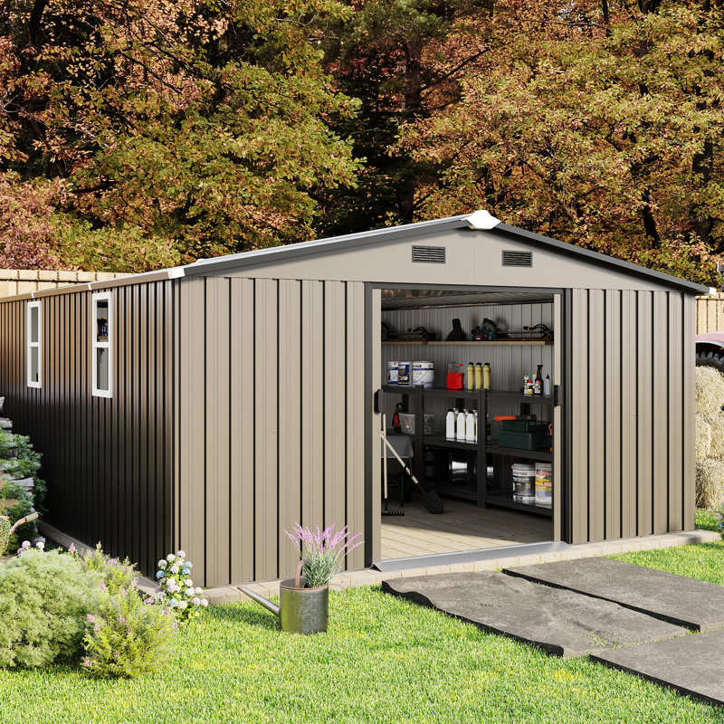 10X12ft Storage Shed Built With 0.23Mm High - Quality Color Steel, Two Sunlit Windows, Options, Suitable For Tool And Multifunctional Steel Plate, Utility Room Use