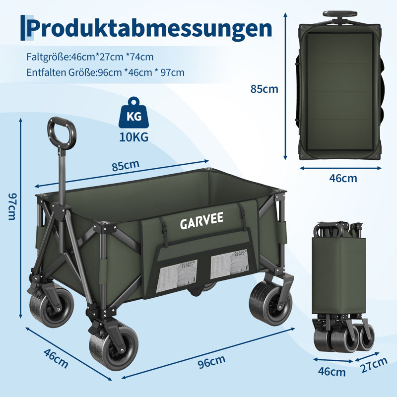280L Collapsible Folding Camping Wagon Cart, 460 lbs Heavy Duty Festival Trolley with All-Terrain Wheels Brakes Elastic Rope Drink Holder for Beach Garden Outdoor Shopping