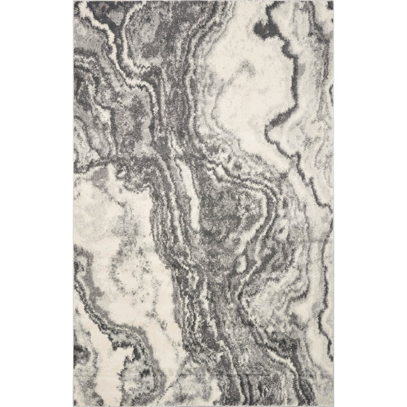 Tapis gris à motif abstrait Strouth, Rectangle 6 pi 7 po x 9 pi 6 po