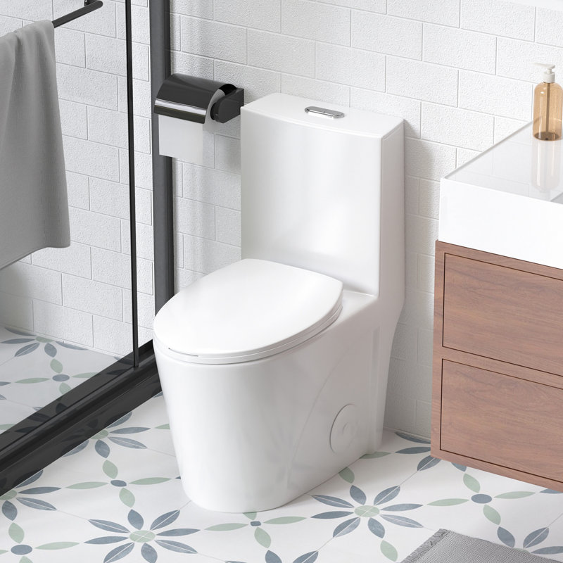 One Toilet, 1.1/1.6 Dual Flush, Glossy White Ceramic, Comfort Soft Close Seat, Bathroom Flush White, Elongated Bowl, Close,
