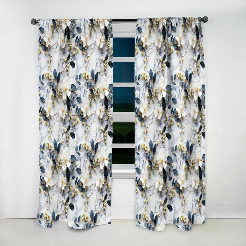 White Marble Botanical Floral Palette - Rideau obscurcissant en marbre abstrait - 1 panneau, L 52 po x L 120 po