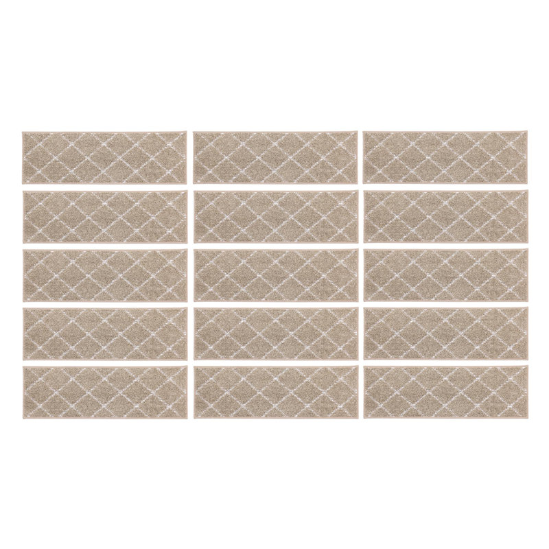 Tapis d'escalier antidérapant paquet de 15, Taupe / géométrique, Tapis de couloir 9 po x 2 pi 4 po, 15