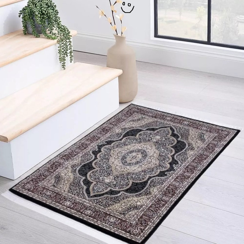 Floral Indoor Doormat, Black