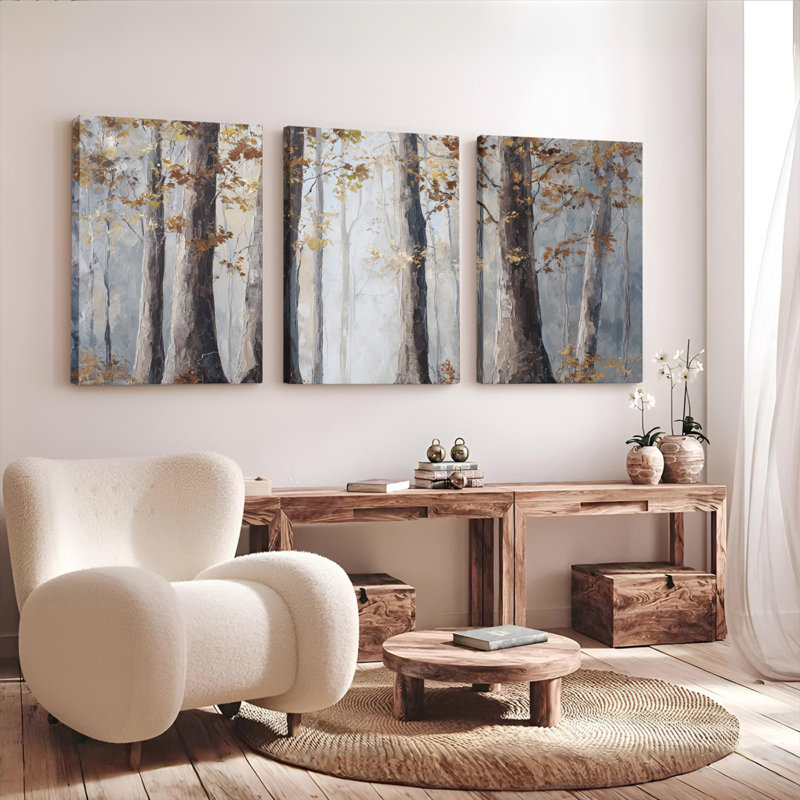 Ensemble de 3 toiles murales représentant un paysage de forêt d'automne, H 36 po x l 72 po