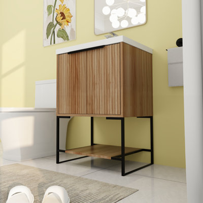 Meuble-lavabo simple autoportant de 23,66 po avec plateau en résine Ekain