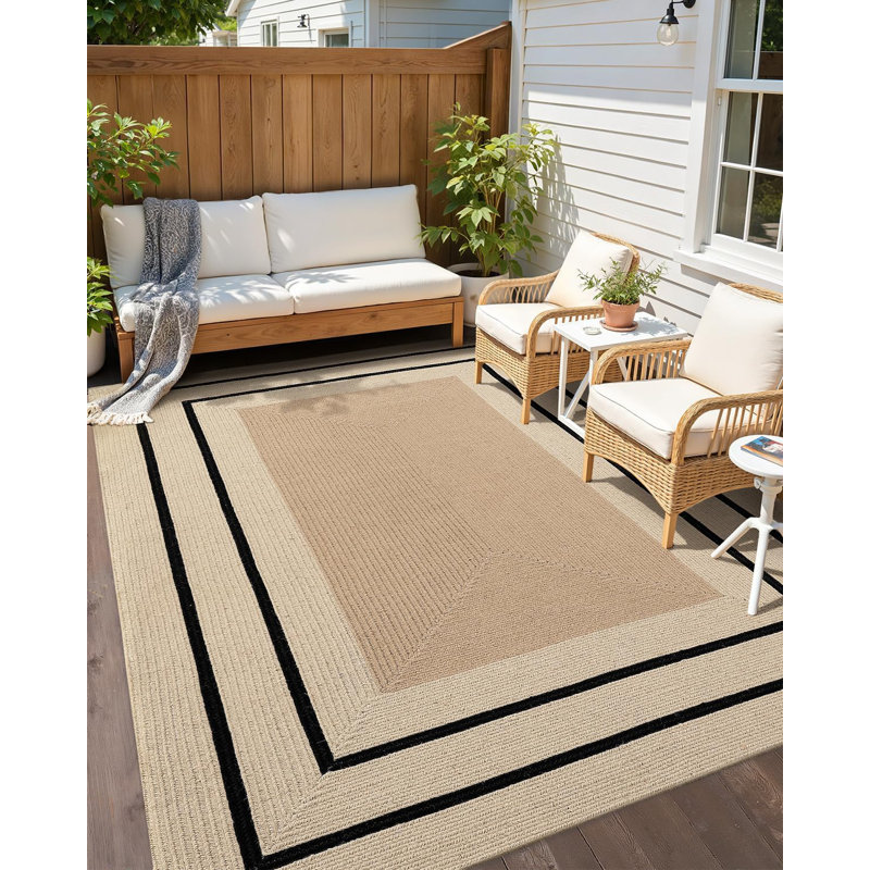 Alcanza Jute Rug Indoor Outdoor,Reversible Hand Woven Natural Fiber Area Rug With Double Border,Easy Clean Modern Minimal Decor For Patio, Deck, Living Room, Dining Room