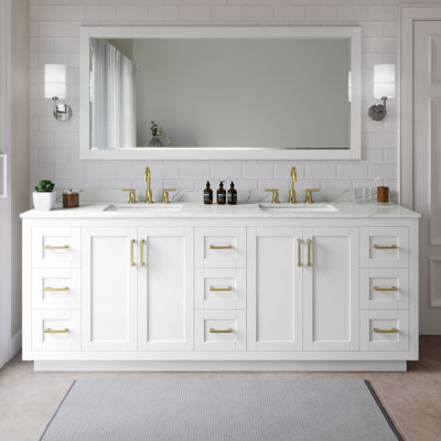 Ensemble de meuble-lavabo double autoportant 84 po avec plateau en quartz Miranda