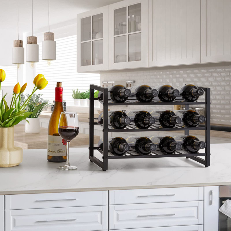12 Bottle Wine Bottle Rack Black