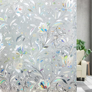 Branch with Leaves Window Film Stained Glass Film Grey Green Non Adhesive  Static Cling Glass Stickers Self Static Cling Vinyl Glass Film for Home
