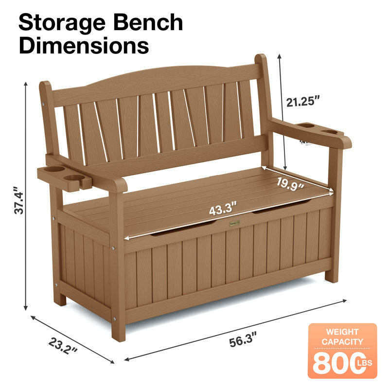 Storage Bench Deck Box For Patio Furniture, Front Porch Decor And Outdoor Seating – Perfect To Store Garden Tools, Brown
