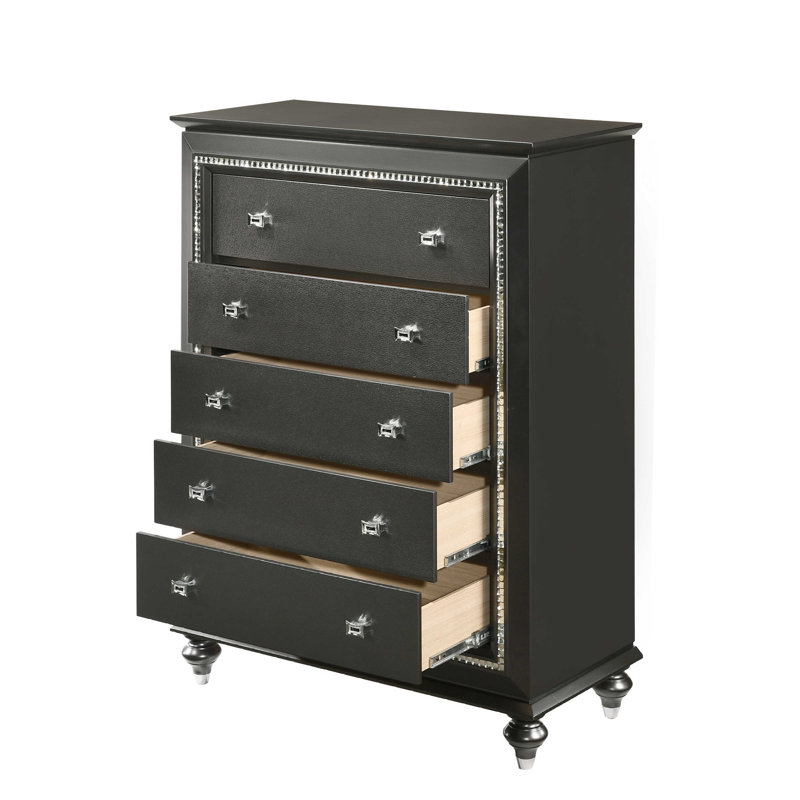 Commode 5 tiroirs Kinnaird, Gris métallisé