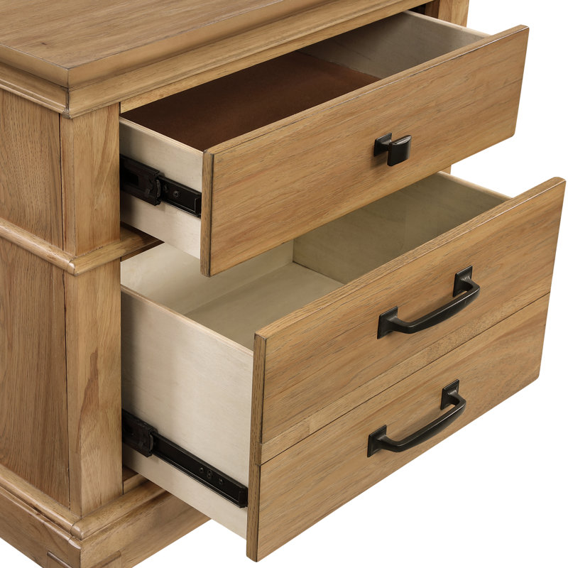 Esterel Wood 3-Drawer Nightstand, Honey Brown