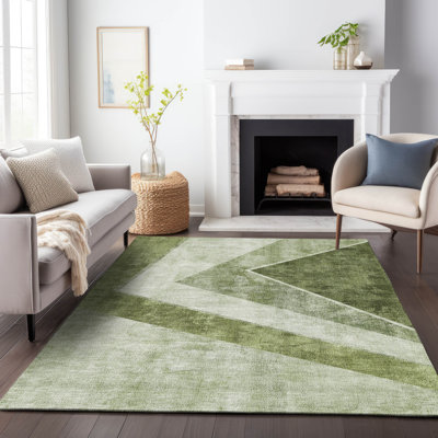 Tapis olive Prisco lavable à la machine de qualité supérieure